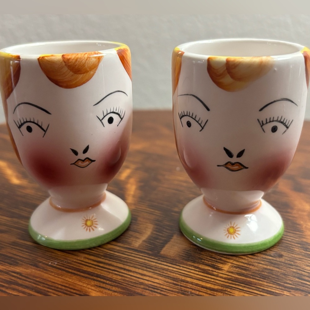Vintage Face Egg Cups, pair